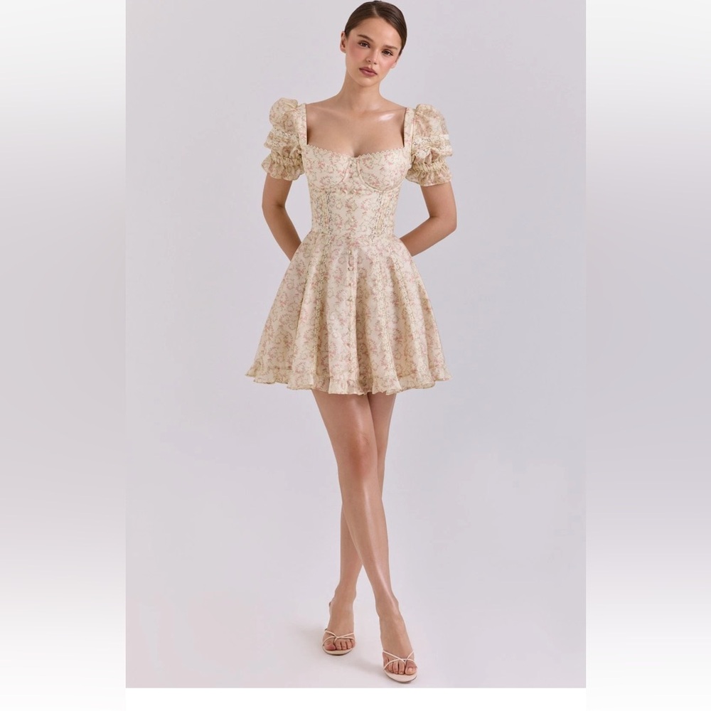 House of CB Cream and Pink Floral Mini Dress